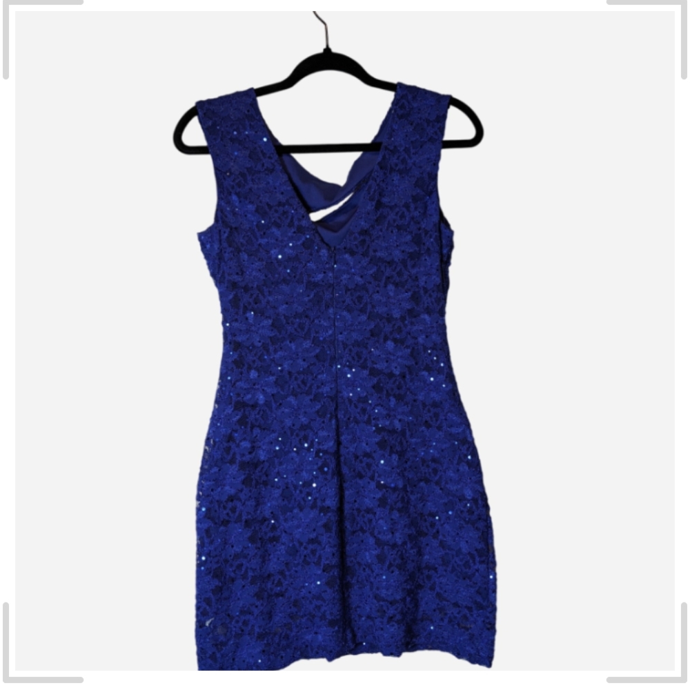 Pre-owned Roz & Ali Royal Blue Lace Mini Dress - Picture 2 of 6